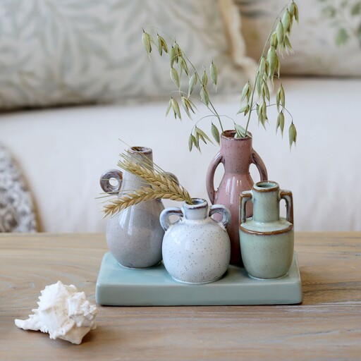 Impressionen zu Chic Antique Vasen auf Tablett, 4 Vasen, Bild 1