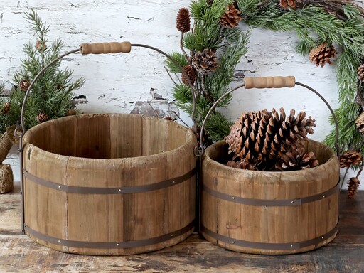 Impressionen zu Chic Antique Vintage Eimer aus Holz mit Griff, Bild 2