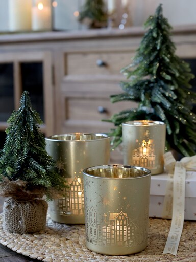 Impressionen zu Chic Antique Weihnachtlicher Goldener Teelichthalter mit Muster, Bild 1