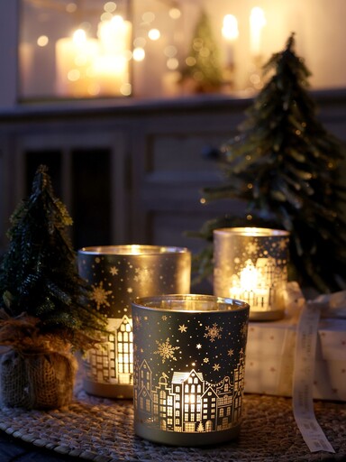 Impressionen zu Chic Antique Weihnachtlicher Goldener Teelichthalter mit Muster, Bild 2