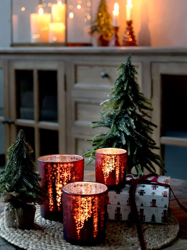 Impressionen zu Chic Antique Weihnachtlicher Roter Teelichthalter mit Muster, Bild 1