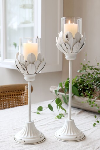 Impressionen zu Chic Antique Weißes Vintage Windlicht auf Fuß, Bild 1