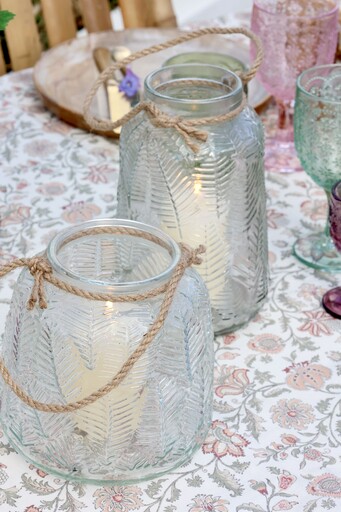 Impressionen zu Chic Antique Windlicht aus Glas mit Blattmuster, Bild 2