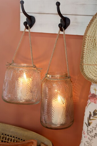 Impressionen zu Chic Antique Windlicht aus Glas mit Blattmuster, Bild 4