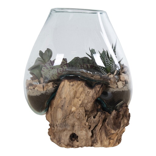 Impressionen zu House Nordic San Marino Waterdrop Glas Schale auf kleinem Teakholz Ständer, Bild 1