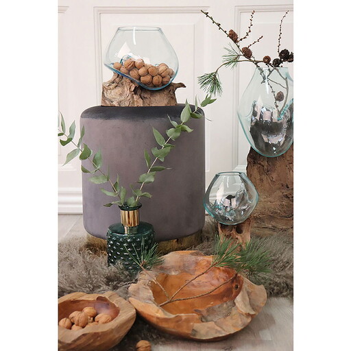 Impressionen zu House Nordic San Marino Waterdrop Glas Schale auf kleinem Teakholz Ständer, Bild 4