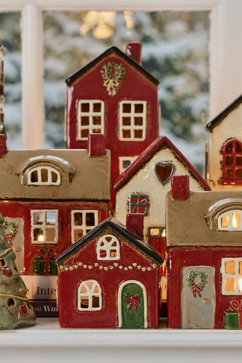 Impressionen zu IB Laursen Weihnachtshaus für Teelicht Stillenat rote Schleife, Bild 1