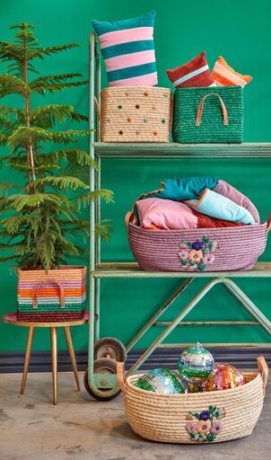 Impressionen zu RICE Bast Korb 2er Set mit Blumenstickerei, Bild 3