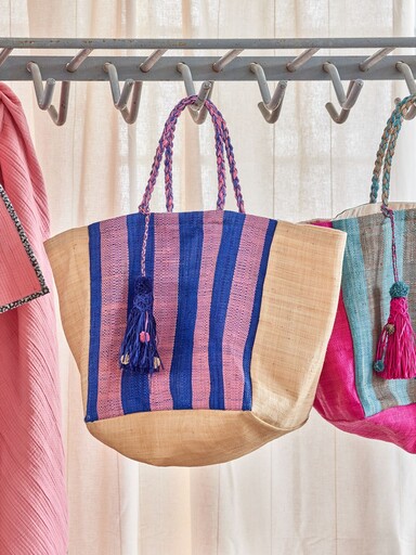 Impressionen zu RICE Große Raffia Schopping Tasche Bunte Streifen, Bild 1